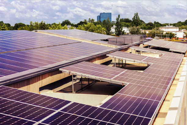 istock Solar Panels Roof Apartment Building. 2091374297