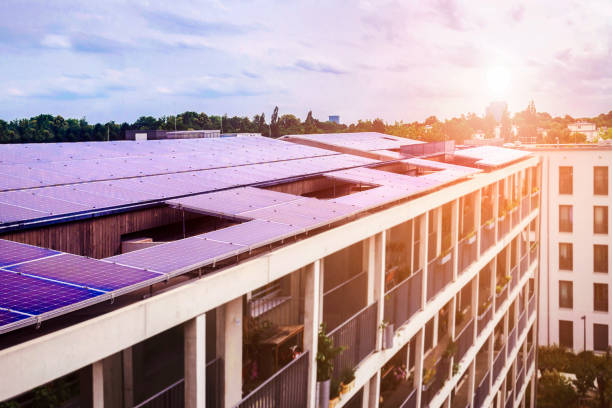 istock Solar Panels Roof Apartment Building. 2091374835