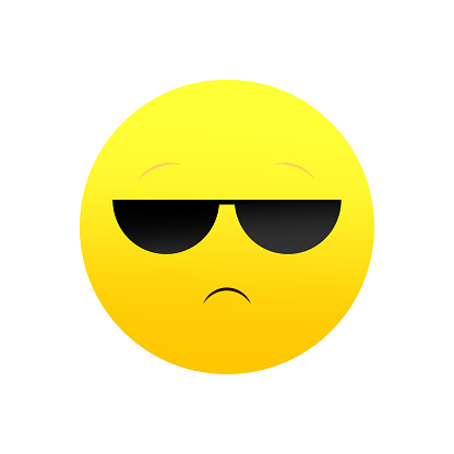 Cool emoji with sunglasses. Unimpressed, indifferent expression. Laid back emoticon. Vector illustration. EPS 10. Stock image.