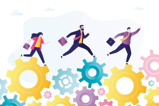 istock Business competition. concept of teamwork. Partnership, collaboration and cooperation. Group of employees and colleagues run on giant turning gears. 2091420306