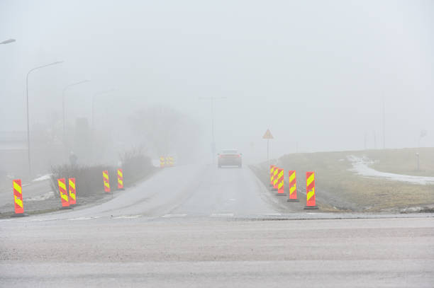 Foggy winter scene by a rural highway in northeast Tennessee; the sign indicates that the Appalachian Trail crosses the highway here