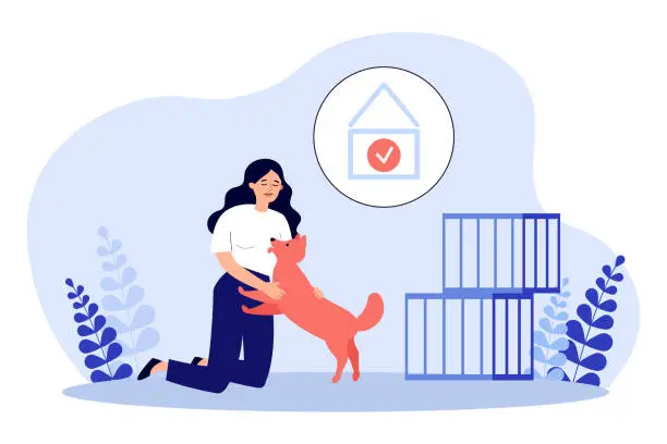 Vector illustration of Girl taking dog from shelter vector illustration