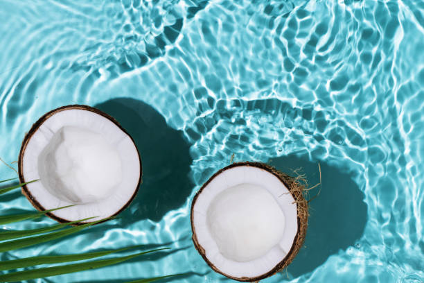 istock Summer background with coconuts on water background with water splashes. 2091459112