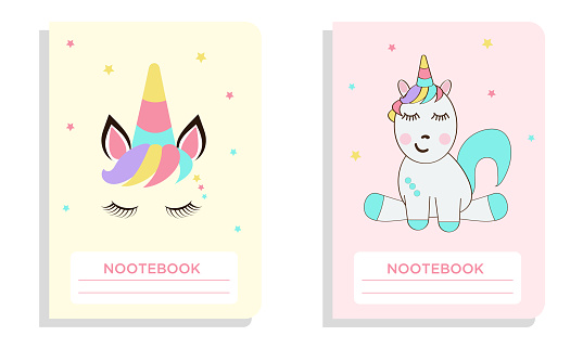Set of children's notebook covers with unicorns