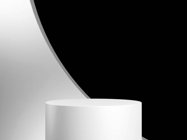 istock Round white podiums forming a cylinder on black background. Three dimensional illustration. 2091489783