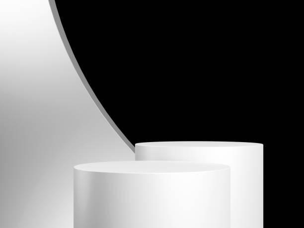 istock Round white podiums forming a cylinder on black background. Three dimensional illustration. 2091489787