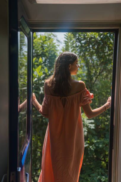 istock Young woman travels on train through rainforest 2091505594
