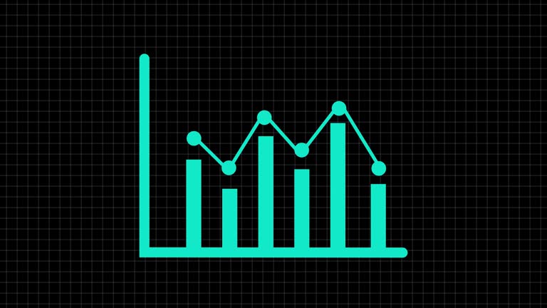 Neon blue line graph animated on a dark background.