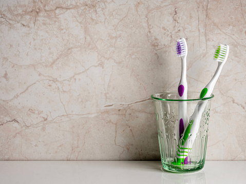 Toothbrush, Covering, Purple, Background, Dental, Mouth, Dentist, New, Healthcare And Medicine, Bathroom, Domestic Bathroom, Glass - Material