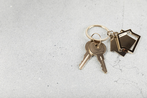 House keys .Composition on background.Design element.Real estate and insurance concept.Copy space.