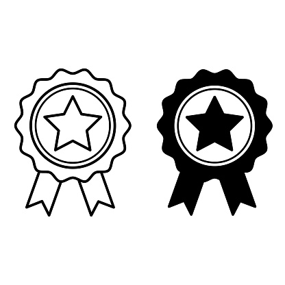 Quality Icons. Black and White Vector Icons. Award, Medal, Certified, Approved, Quality Mark. Core Values Concept