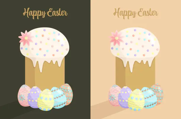 Vector illustration of Decorative Easter Card With Easter Cake and Easter Eggs