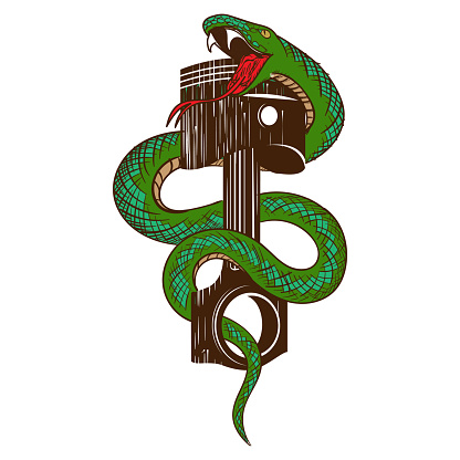 Isolated Serpent Snake with Piston for Biker Motorcycle Club Illustration Design Vector