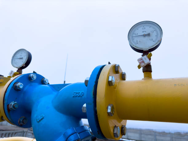 istock Gas pipeline with monometers on the pipe 2091703902