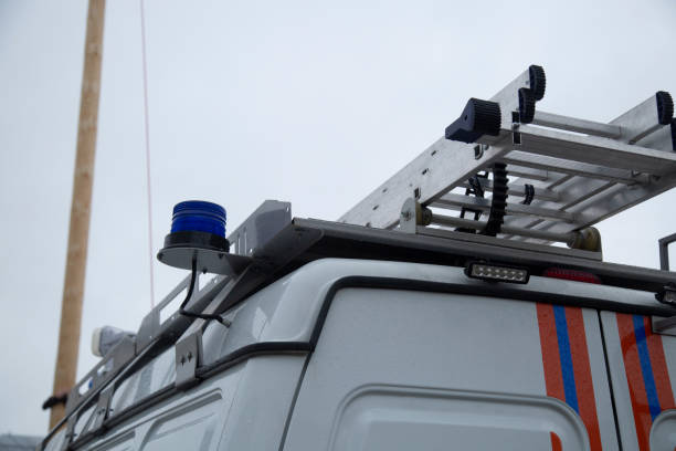 istock A rescue vehicle with a ladder on the roof. 2091706616