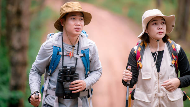 istock Hipster couple on a walk in an autumn nature. 2091714546