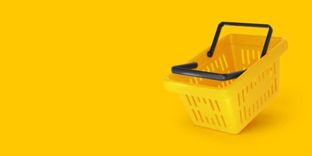 istock Background With Yellow Grocery Basket 3D Render 2091724135