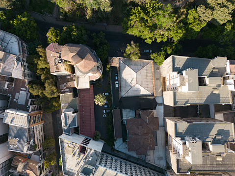 Top view of residential buildings in Santiago in the morning during summer in Chile