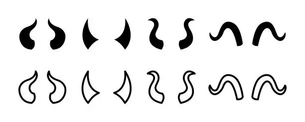 Vector illustration of Set of horns animal vector icons. Black silhouette with horns.