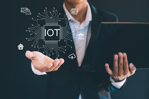 Internet of things IOT devices and network connection concepts The cloud is a centralized network of devices, connectivity, and technology facilitating communication.