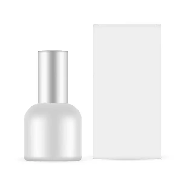 Vector illustration of Blank Cosmetic Bottle With Paper Box. Packaging For Serum, Front View