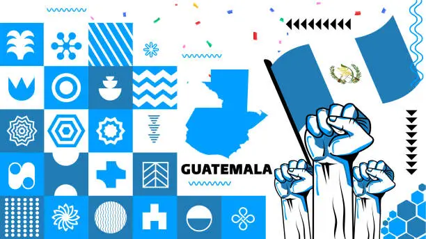 Vector illustration of Outline Guatemala Skyline with Blue Buildings. Vector Illustration. Business Travel and Tourism Concept with Modern Architecture. Image for Presentation Banner Placard and Web Site.