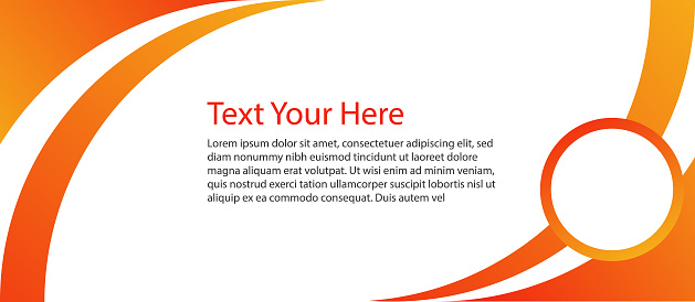 A banner with a red and orange wave and the text Text your here. The banner is designed to be eye-catching and inviting