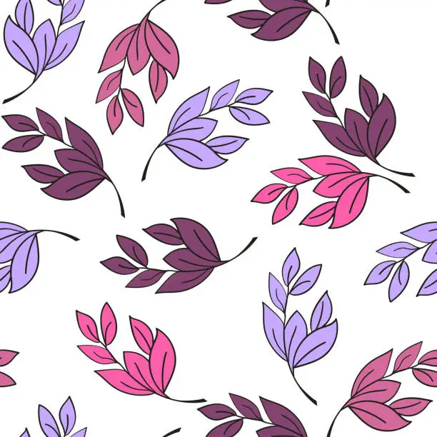 Vector illustration of Autumn color seamless pattern with sprigs. Vector stock illustration for fabric, textile, wallpaper, posters, paper. Fashion print. Branch with monstera leaves. Doodle style