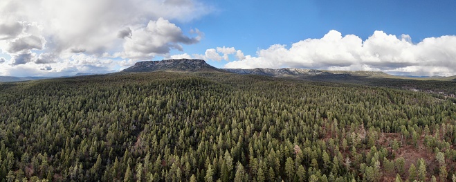 Aerial panoramic image of the Mogollon Rim after a light dusting of snow.