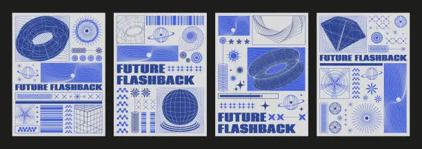 Vector illustration of Y2k style banners set