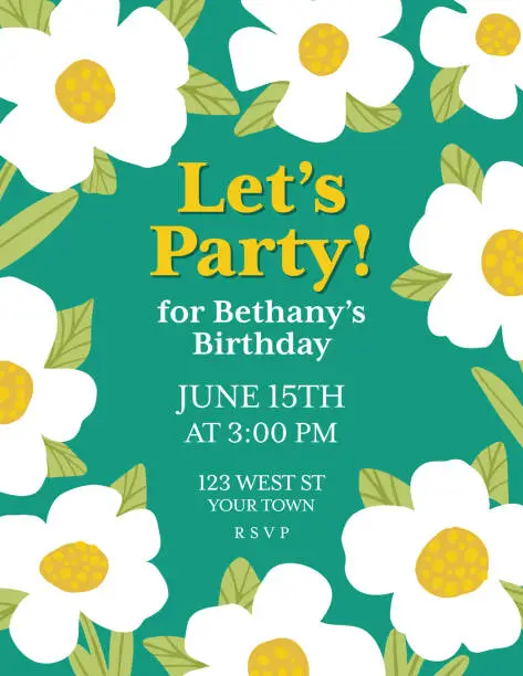 Vector illustration of Fun Modern Flowers Party Invitation