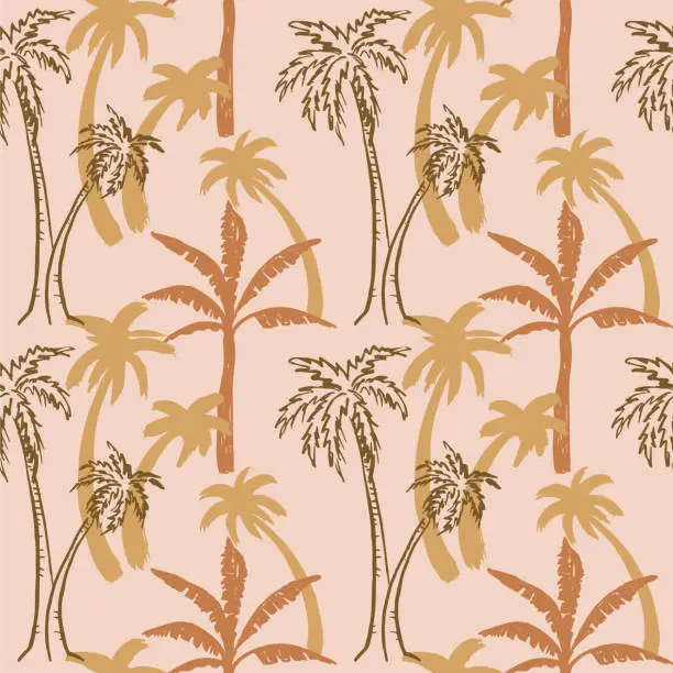 Vector illustration of Palms tree Seamless pattern repeating background hand drawn vector illustration. Tropical motive, jungle floral ornamental backdrop, boho style, exotic patterned ornament for textile, wrapping, card