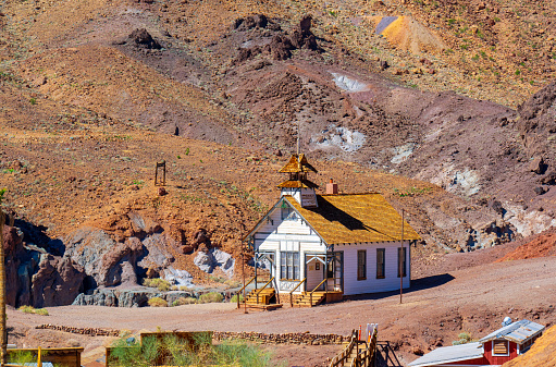 Calico Ghost Town,  California, United States - October 6, 2023: Old school building