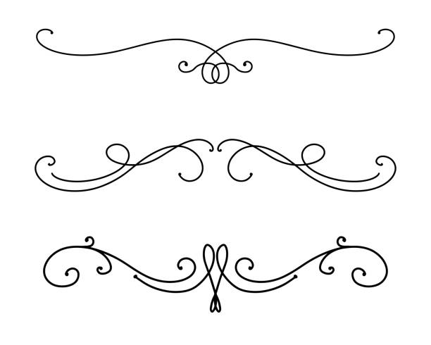 ilustrações de stock, clip art, desenhos animados e ícones de fancy design element pattern, paragraph underline divider vector set, abstract wedding border or header doodle in fancy victorian pattern - ornamento