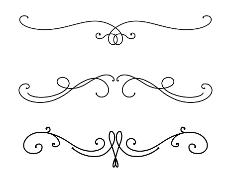 fancy design element pattern, paragraph underline divider vector set, wedding border or header doodle in fancy Victorian pattern