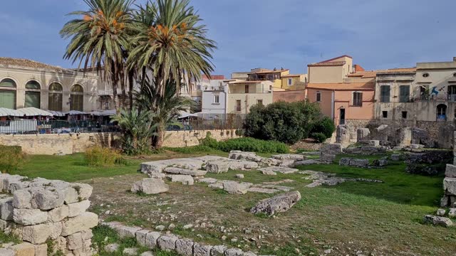 Temple Of Apollo In Front Of The Piazza Pancali In Syracuse In Sicily, Italy