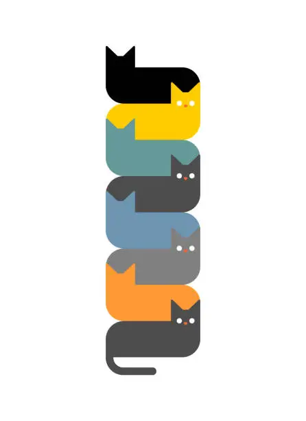 Vector illustration of Chain of cats. Lots of pets. Set cat