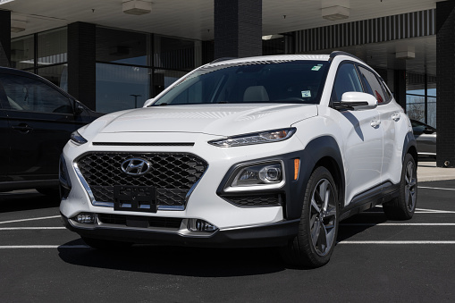 Indianapolis - March 16, 2024: Used Hyundai Kona display at a dealership. With price concerns, Hyundai is selling used cars to meet demand. MY:2021
