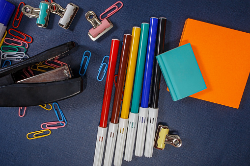 Stationery and school supplies on the desk. Education. Back to school.