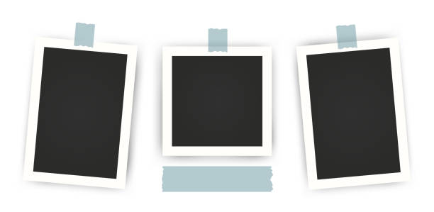 istock Black empty Photo Frame Mockups set. Blank realistic vector scrapbook. Photography album template. Image for memory 2092001796