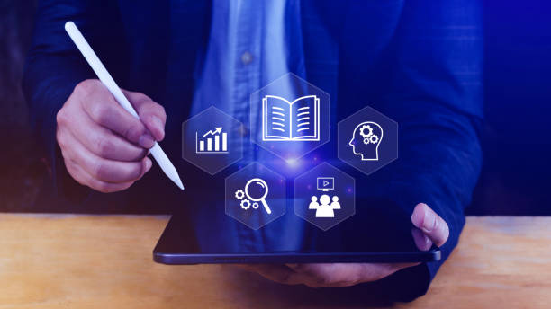 istock E-learning education, internet lessons and online webinar, courses, Person who attends online lessons on digital screen.Education internet Technology. 2092015556