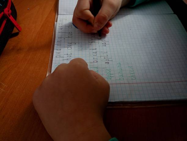 istock The child is studying foreign languages. Spelling and teaching children grammar and writing. School education. 2092036228