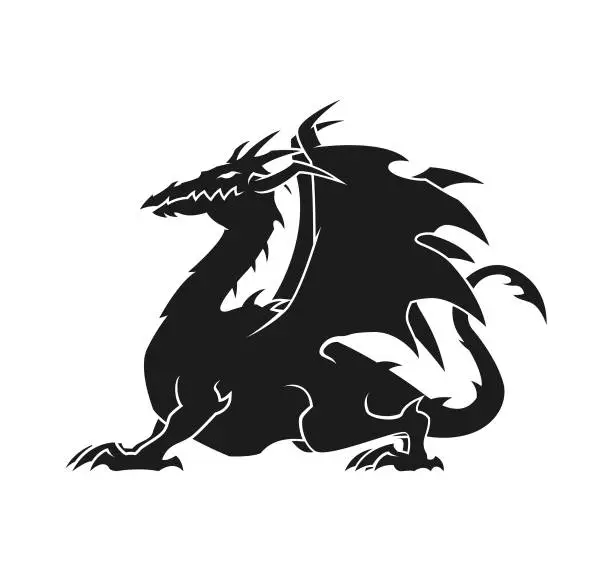 Vector illustration of Dragon Silhouette With Spread Wings