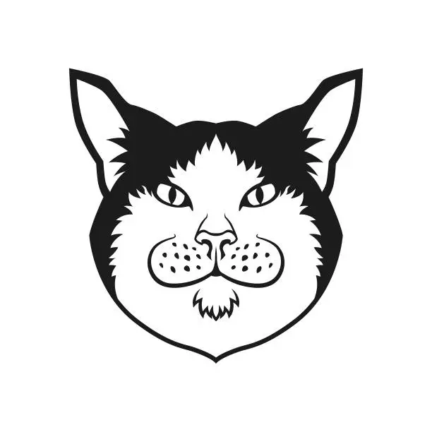 Vector illustration of Black And White Cat Head Cut Out Silhouette