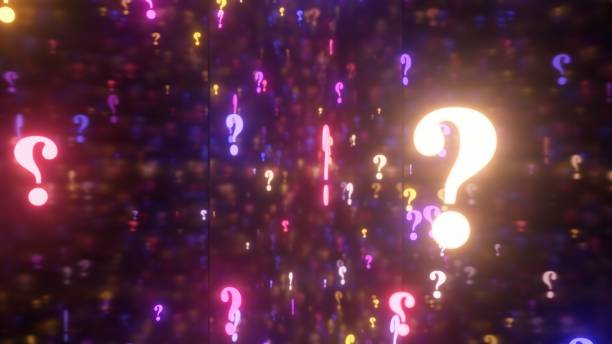 istock Falling Question Mark Symbols Neon Glowing Rotating Mystery Concept - Abstract Background Texture 2092093904