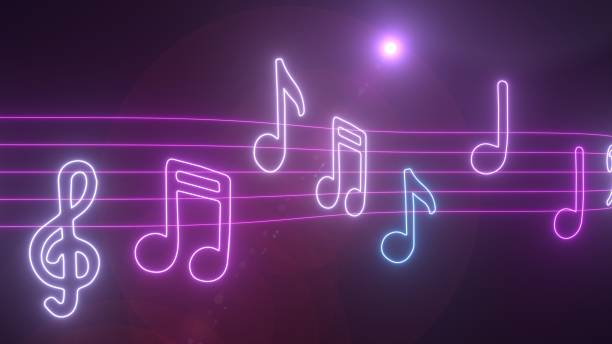 istock Glowing Music Notes Move Along Wavy Musical Score Sheet Lines Melody - Abstract Background Texture 2092094936