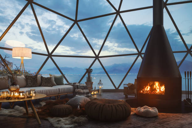 istock Geodesic Dome House Interior At Dusk 2092131219