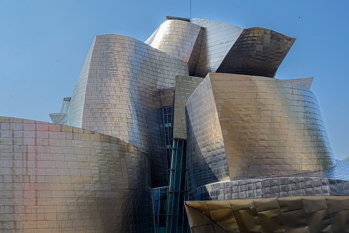 BILBAO, SPAIN - 03 18  2019: Guggenheim Museum Bilbao by Canadian-American architect Frank Gehry.