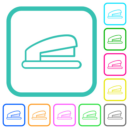 Office stapler outline vivid colored flat icons in curved borders on white background