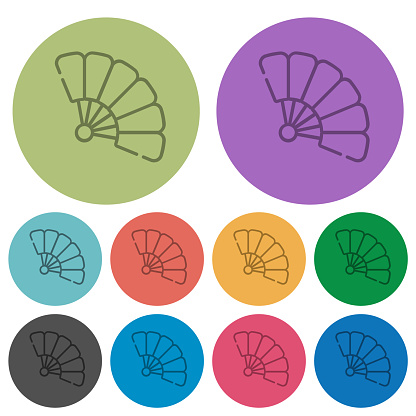 Folding hand fan outline darker flat icons on color round background